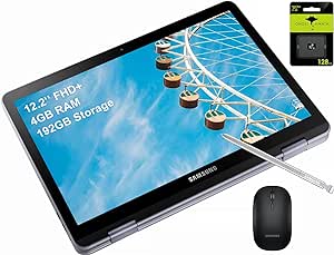 SAMSUNG Plus V2 2 in 1 12.2'' FHD Touchscreen Chromebook Laptop Student, Intel Celeron 3965Y, 4GB RAM, 192GB Storage, Wi-Fi, Bluetooth, Zoom Meeting, Stylus Pen, Wireless Mouse, Chrome OS