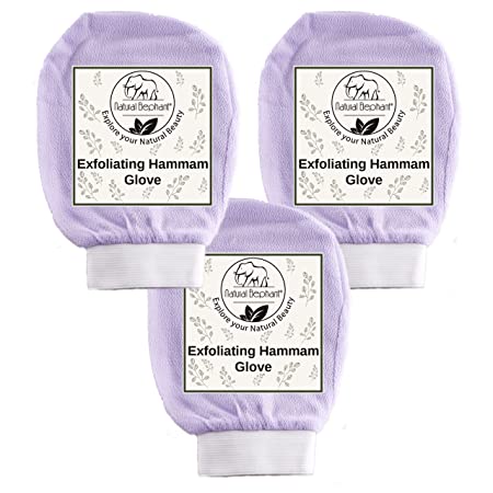 Natural Elephant Exfoliating Hammam Glove - Face and Body Exfoliator Mitt (Lovely Lilac (Pack of 3))