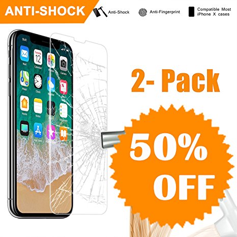 NeWisdom New iPhone X Screen Protector Tempered Glass, [Case Friendly] [3D Touch] [9H] Anti Shock Tempered Glass Screen Saver Film Guard for Apple iPhone 10/iPhone ten