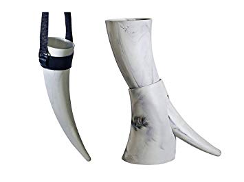 Viking Drinking Horn with stand - Medieval Inspired BPA Free Drinking Horn (16 oz) (White)