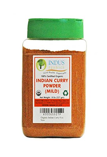 Indus Organics Authentic Indian Curry Powder Blend (Mild), 8 Oz Jar, Salt Free, Premium Grade, Freshly Packed