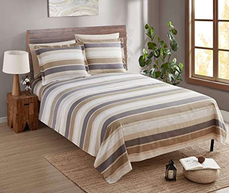 Nestl Printed Full Sheet Set - 6 Piece Soft Deep Pocket Bed Sheets - 1 Fitted Sheet, 1 Flat Sheet and 4 Pillowcases (2 Solid & 2 Printed) - Shrinkage and Fade Resistant (Full, Multi Stripe)