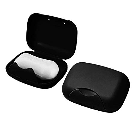 Vonpri Soap Box Holder, 2-Pack Soap Dish Soap Savers Case Container for Bathroom Camping Gym (Black)