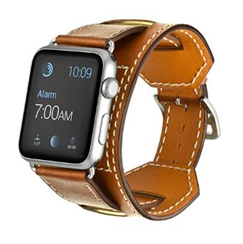 Apple Watch BandElobeth iwatch Band Apple Watch Leather Band iWatch Band Genuine Leather Band Cuff Bracelet Wrist Watch Band with Adapter for Apple Iwatch42mm Brown