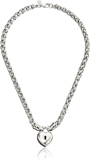 1928 Jewelry Silver-Tone Lock and Heart Pendant Necklace, 18"