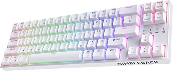 LTC NB681 Nimbleback Wired 65% Mechanical Keyboard, RGB Backlit Ultra-Compact 68 Keys Gaming Keyboard with Hot-Swappable Switch and Stand-Alone Arrow/Control Keys (Brown Switch, White)
