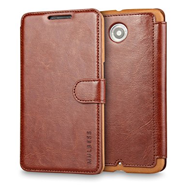 Mulbess Vintage Series Ultra Slim PU Leather Flip Wallet Case with Credit Card Slot for Motorola Google Nexus 6 – Coffee Brown