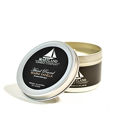 Maryland Candle Company - Warm Vanilla Candle 5.4 oz, All Natural Soy Wax, Infused with Essential Oils, Aromatherapy, 25-30 Hour Burn, Recyclable Materials, Cotton Wicks, Phthalate Free - Made in USA