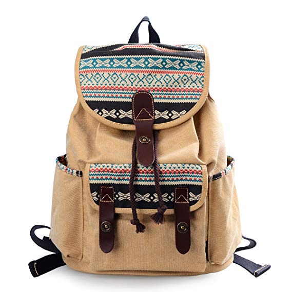 DGY Fabric Backpack School Rucksack Cute Canvas Backpack for Girls 137 brown