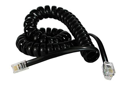 rhinocables® RJ10 Curly Spring Coiled Spiral Telephone Handset Cable Wire Lead RJ10 Cord (2m, Black)