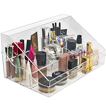 Sorbus Acrylic Cosmetics Makeup Organizer Storage Case Display with Slanted Open Lid-Cosmetic Storage for Makeup, Brushes, Perfumes, Skincare (Style 1 - Slanted Lid Sectional Top)