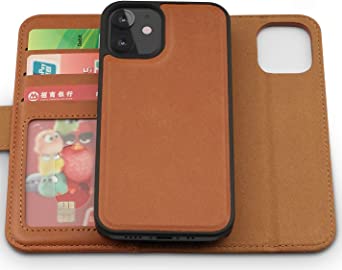 iATO 2-in-1 Leather iPhone 12 Mini Case Wallet. Magnetic Detachable Shock-Proof Case - Durable, Lightweight & Protective Brown PU Leather for 5.4-inch iPhone 12 Mini Wallet Case Detachable