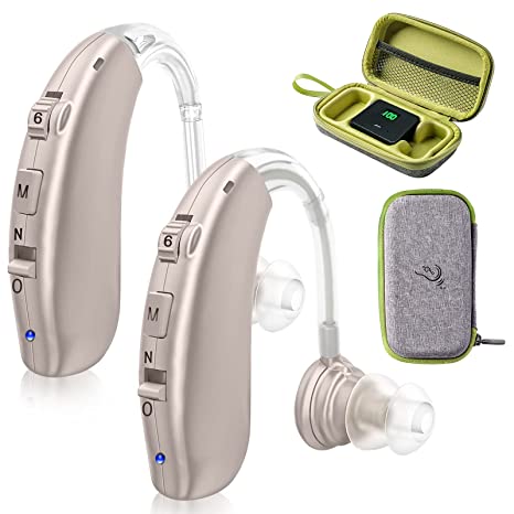 Hearing Amplifiers, Bluetooth Hearing Aids 2 Pack, Rechargeable Hearing Amplifiers with Charging Case & Adjustable Modes, Personal Hearing Assist for Seniors Adults (S)