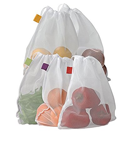 Bahoki Essentials Set of 5 Reusable Mesh Produce Bags Strong, Lightweight, See Through