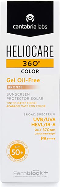 Heliocare 360 Colour Gel Oil-Free Bronze SPF50  50ml / Sunscreen For Face/Daily UVA UVB Visible Light Infrared-A Anti-Ageing Sun Protection/Matte Foundation Coverage