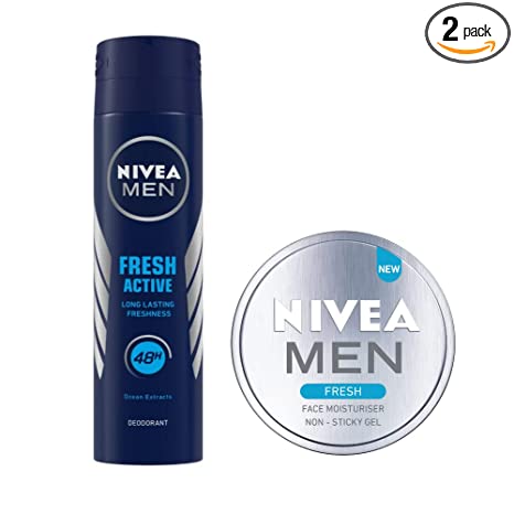 NIVEA Deodorant, Fresh Active for Men, 150ml and Fresh Face Moisturizer Gel for Men, 75ml