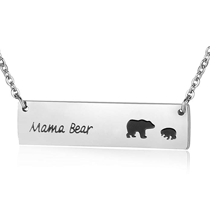 ENSIANTH Honey Family Mama Bear Bar Necklace Gifts for Family