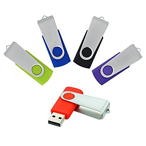 5 Pack 16GB USB 2.0 Flash Drives Memory Sticks Thumb Drives with Lanyards (Mix Color: Black Blue Green Purple Red)