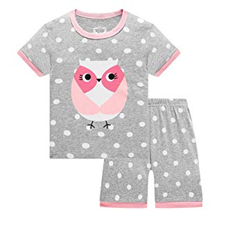 AmberEft Girls Pajamas Kids Clothes 100% Cotton Shorts PJs Sleepwear 1-12 Years