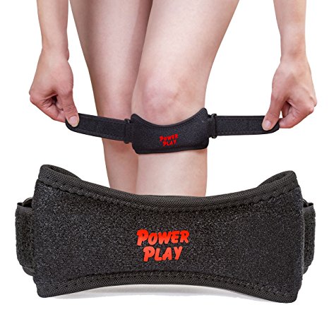 Power Play Patella Knee Strap – Tendon Support Brace for Pain Relief from Chondromalacia, Jumpers Knee or Patellar Tendonitis. Great for Squats, Running, Hiking, Soccer, Basketball and Volleyball.