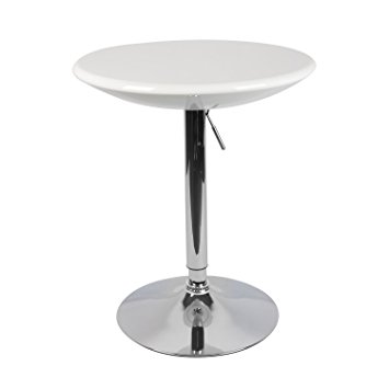 LCH Adjustable Pub Table Round White ABS Top Bistro Pub Table with Chromed Base - Modern Bar Table Kitchen Home Furniture, 23.6" Top, 28"-38" Height