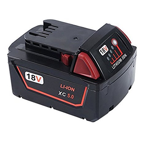 Enegitech Replacement Battery For Milwaukee M18 18V XC 5.0Ah High Capacity Red Lithium Cordless Power Tools 48-11-1840 48-11-1850