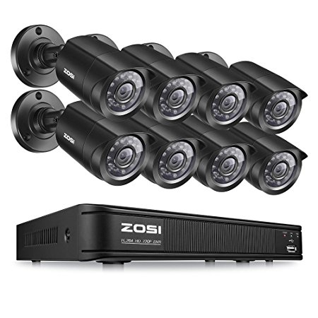 ZOSI 8-Channel HD-TVI 1080P Lite Video Security Camera System,Surveillance DVR and (8) 1.0MP Indoor/Outdoor Weatherproof Bullet Cameras with IR Night Vision LEDs- NO HDD