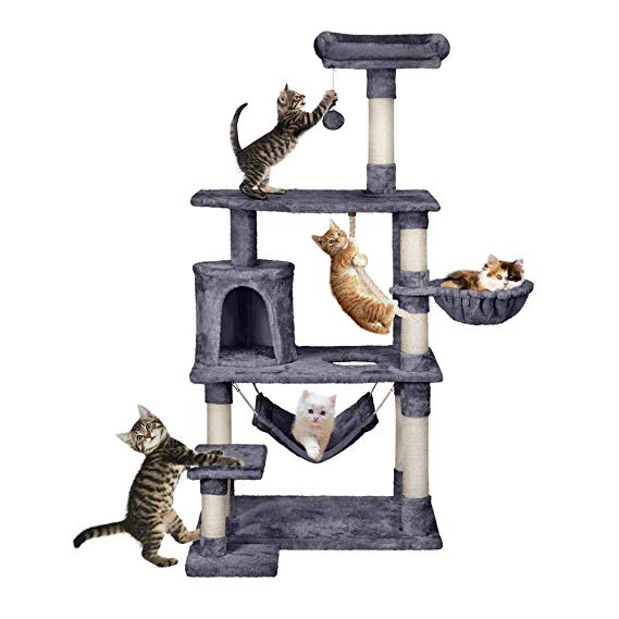 Yaheetech 62" Extra Large Cat Tree Condo with Sisal-Covered Scratching Post Plush Perch Hammock, Cat Tower Activity Center Kitten Furniture Play House