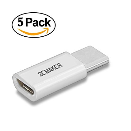 (3CMaker) USB-C to Micro USB Adapter Type C Male to USB micro B Female Supported Type-C Devices -White(5pack)