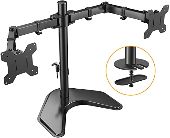 HUANUO Movable Dual Monitor Mount Desk Mount - Height Adjustable for Two 13-27 inch Screens - 2 Installation Methods - VESA 75/100