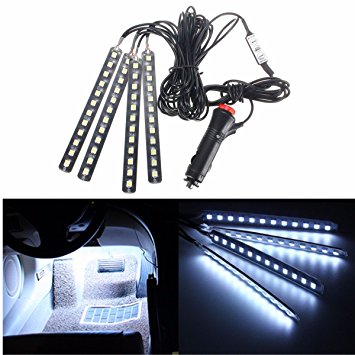 Car Interior Lights, GLIME 4-Piece 12 LED Car Atmosphere Light,Interior Underdash Lighting Kit ,Car Auto Floor Lights,Waterproof Glow Neon Light Strips Decoration Lamp for All Vehicles White
