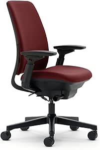 Steelcase Amia Ergonomic Office Chair with Adjustable Back Tension and Arms | Flexible Lumbar with Sliding Seat | Black Frame and Buzz2 Burgundy Fabric