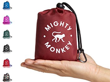 MIGHTY MONKEY Portable Outdoor Picnic Pocket Blanket w/ Corner Pockets, Rain Hood, Zip Pouch, Loops & Carabiner | Waterproof & Puncture Resistant | 63" x 56" | Festivals, Beach, Camping & Outdoors