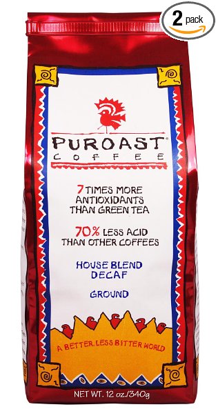 Puroast Low Acid Coffee House Blend Decaf Ground,12 oz.  Bag (Pack of 2)