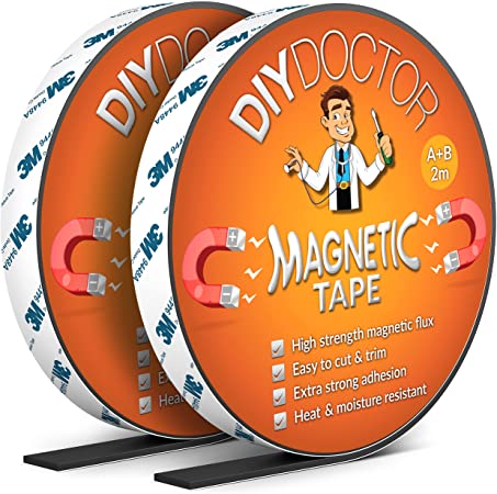 DIY Doctor - A B Magnetic Tape - Magnetic Strips Self Adhesive - Cut To Fit Magnetic Strip - 2m   2m A and B Polarity - Self Adhesive Magnets - Magnet Strips