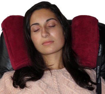 Skysiesta (Burgundy) Travel Pillow with Foam Head Supports, Bag, Adjustable Eye Mask