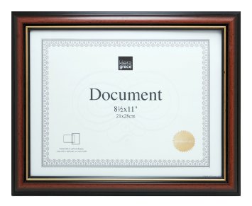 Kiera Grace Kylie Document Frame, 8.5 by 11-Inch Document, Brown with Gold Border