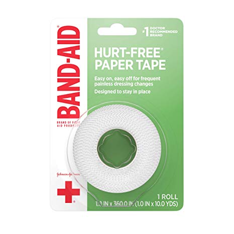 Band-Aid Brand First Aid Hurt-Free Medical Adhesive Paper Tape for Wound Dressings, 1 in by 10 yd
