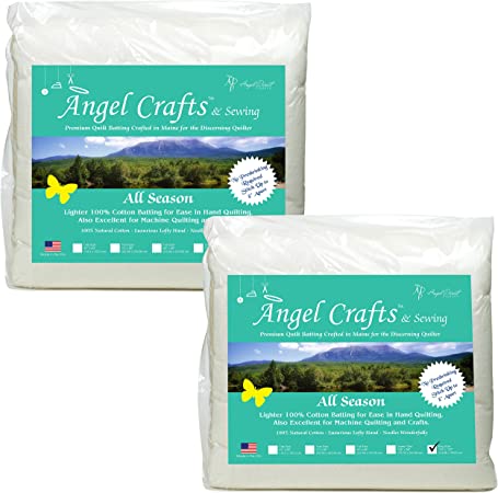 Angel Crafts and Sewing Cotton Batting for Quilts 2-Pack, Purely Natural All Season Quilt Batting by The Roll - Low Loft Fabric for Quilting, Upholstery, Pillows - 124 by 120 Inches, King Size