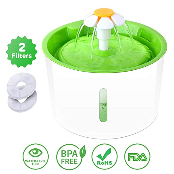 Ecoastal - Cat Water Fountain - Pet Drinking Water Fountain For Cats and Dogs - Water Level Window - 2 Pcs Replacement Filter - Automatic Pet Fountain Dispenser [ New 2019 Version ]