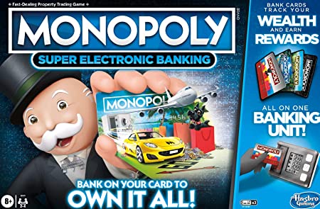 Monopoly Super Electronic Banking Board Game, Electronic Banking Unit, Choose Your Rewards, Cashless Gameplay Tap Technology, for Ages 8 and Up, Multicolor