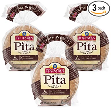 Toufayan Bakery, Whole Wheat Pita Bread for Sandwiches, Meats, Salads, Cheeses and Snacks, Cholesterol Free and No Trans Fats (Whole Wheat, 3 Pack)