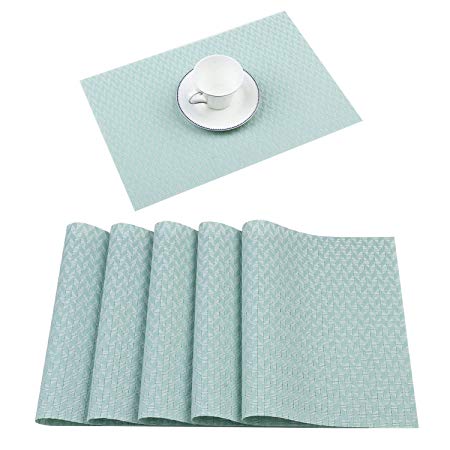 Homcomodar Table Place Mats Set of 6 Durable PVC Placemats for Dining Table(Light Green)