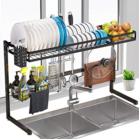 Over Sink Dish Rack, G-TING 2Tier Dish Drying Rack (34”), Large Dish Drainer Shelf with Utensil Holder, Over the Sink Kitchen Stainless Steel Storage Rack Space Saver Display Stand