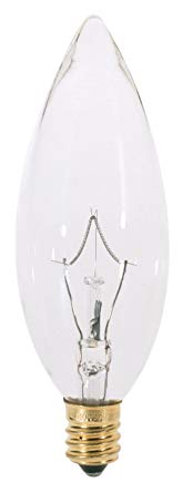 Satco S3284 120V 60 Watt B10 Candelabra Base Light Bulb, Clear