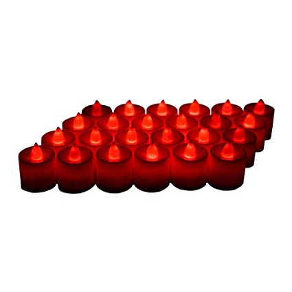 24 Pack LED Tea lights Candles – Flickering Flameless Tealight Candle – Battery Operated Electronic Fake Candles – Decoration for Wedding, Party, Dating and Festival Celebration (Red)