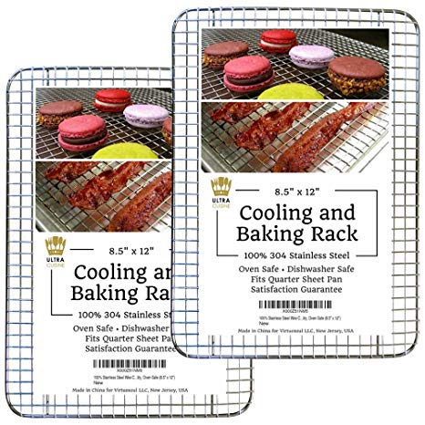 Cooling Baking & Roasting Racks for Quarter Sheet Size Pans - 100% Stainless Steel Wire Racks for Cooking - Dishwasher & Oven Safe, Rust Resistant, Heavy Duty by Ultra Cuisine (8.5" x 12" - Set of 2)