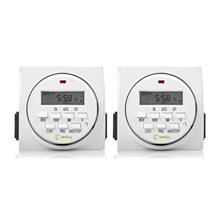 Century 7 Day Heavy Duty Digital Programmable Timer - Dual Outlet 2 Pack