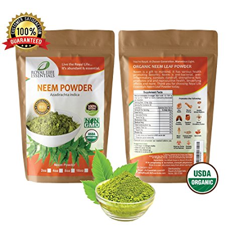 Organic Neem Powder Leaf 4oz Non GMO supplements for glowing skin, hair, nails, & supports digestion, anti-oxidant, supports healthy blood sugar, cholesterol, & more