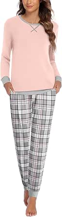 Ekouaer Pajamas Set for Women Long Sleeve Crew Neck Comfy Pjs Lounge Sets With Pockets